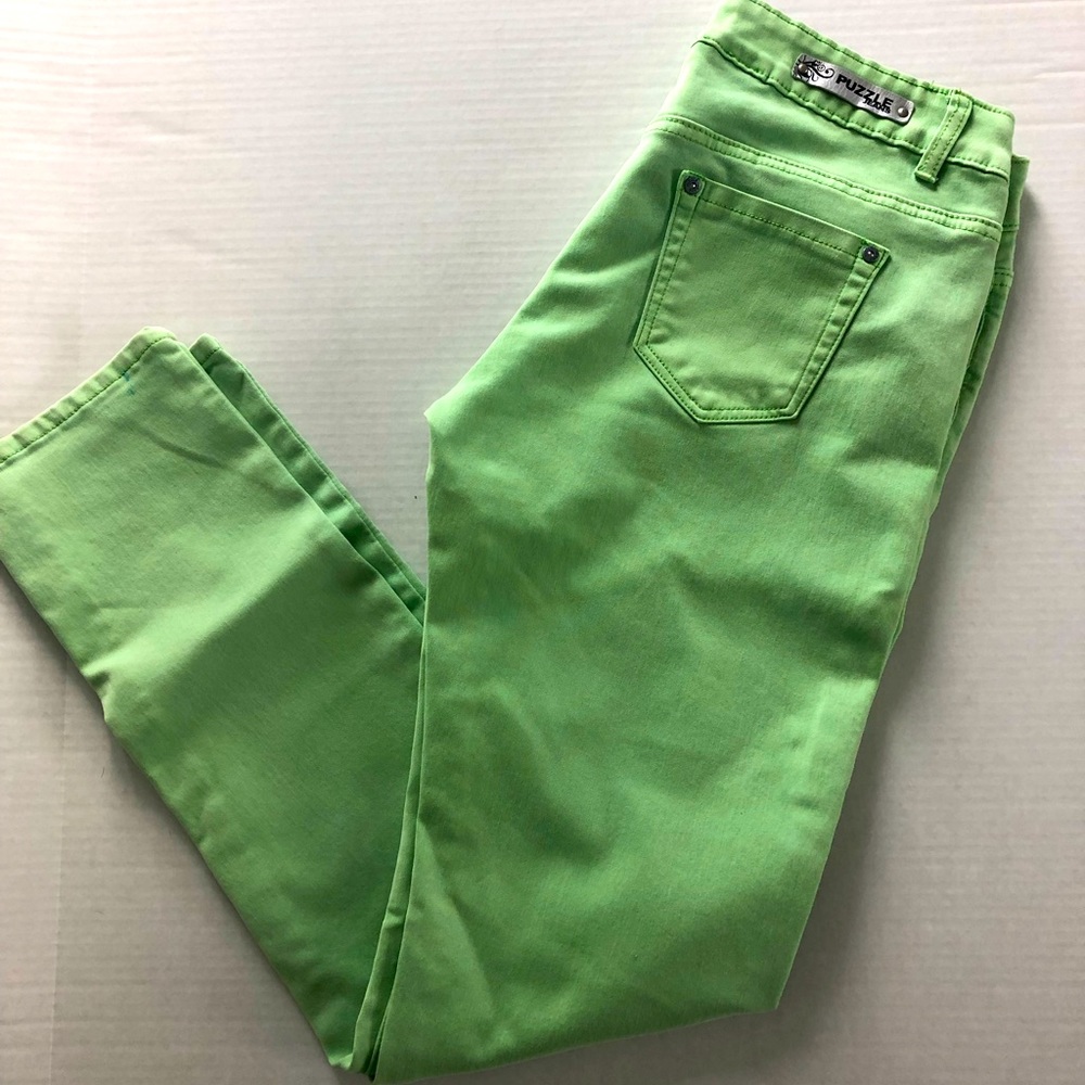 Lime Green Mid-Rise Straight Leg